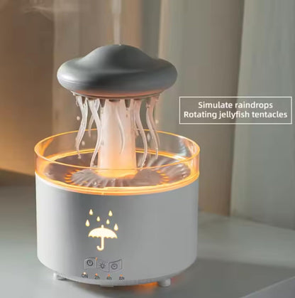 Plastic Jellyfish Shape Rotating Essential Oil Diffuser Humidifier For Home & Office | Multi-Colour LED (5.5 x 7.5 Inches, White)