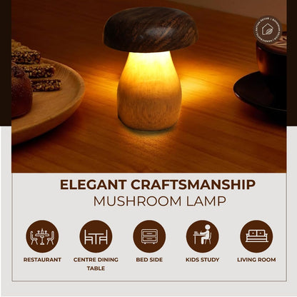 Handcrafted Wooden LED Mushroom Lamp I Warm Lighting For Cozy Spaces Ideal For Bedside