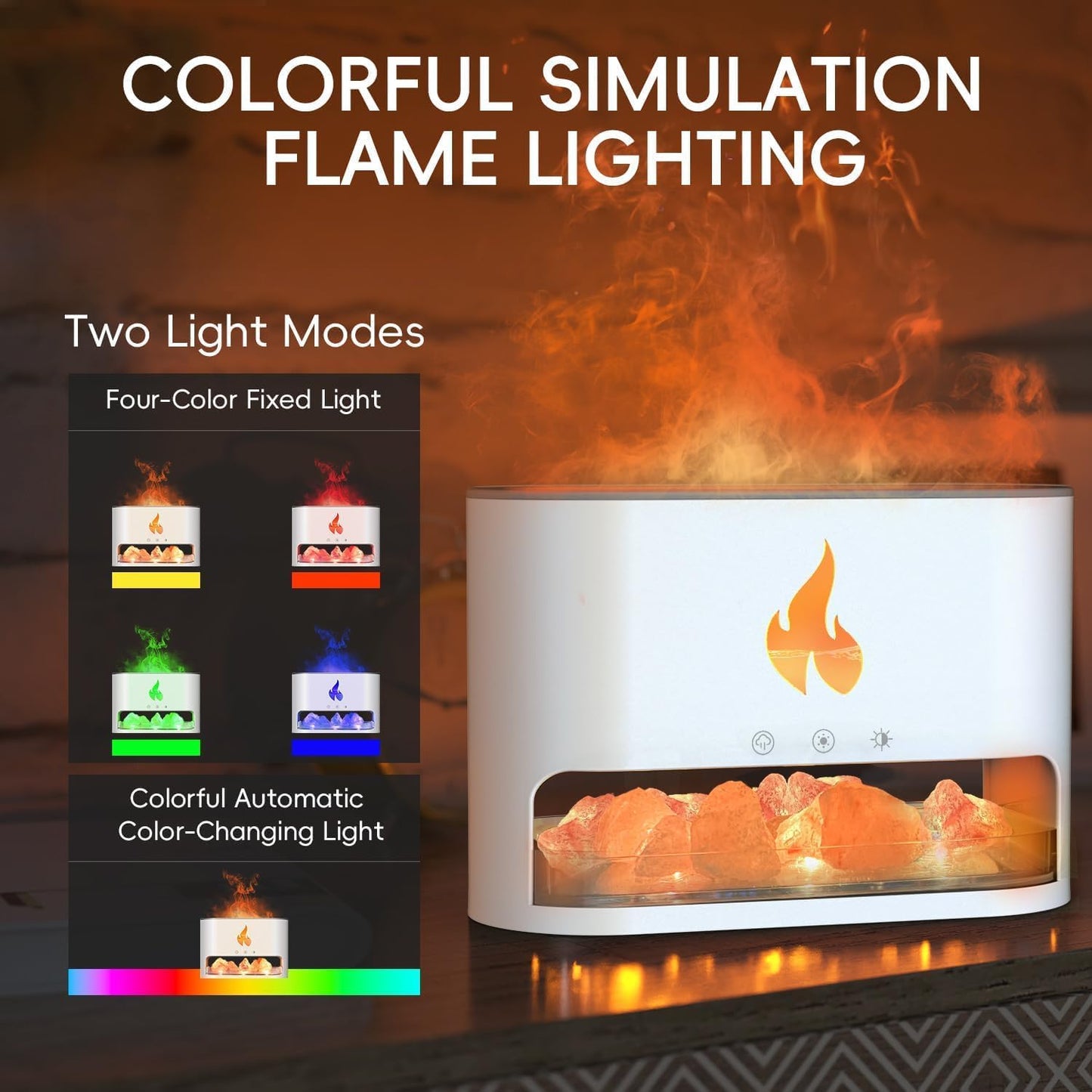 Humidifier Flame Diffuser, Aromatherapy Essential Oil Diffuser, Himalayan Salt Lamp Diffuser, Cool Mist Ultrasonic Humidifier