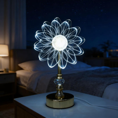 Flower Table Lamp with Gold Base Modern Etched Acrylic Floral Desk Light for Bedroom Decor