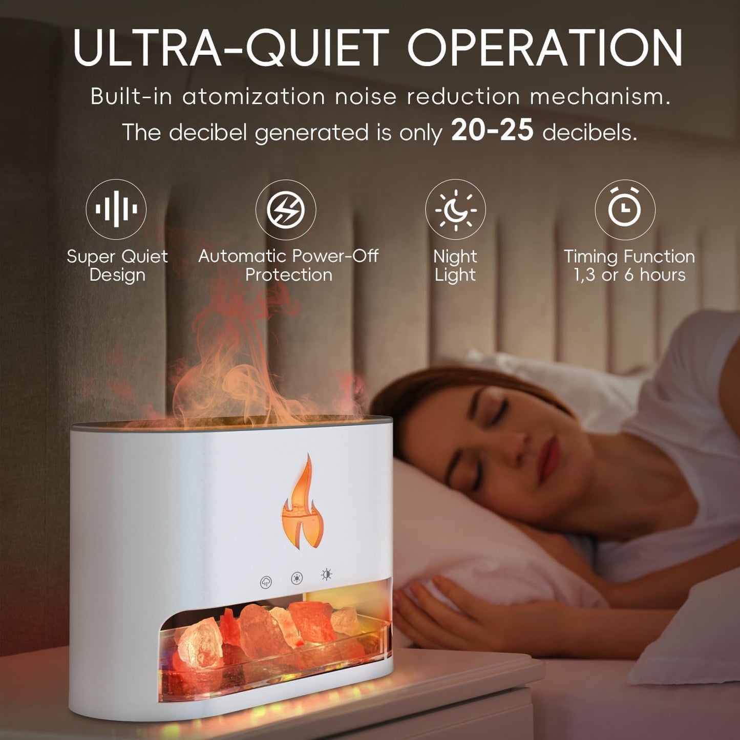 Humidifier Flame Diffuser, Aromatherapy Essential Oil Diffuser, Himalayan Salt Lamp Diffuser, Cool Mist Ultrasonic Humidifier