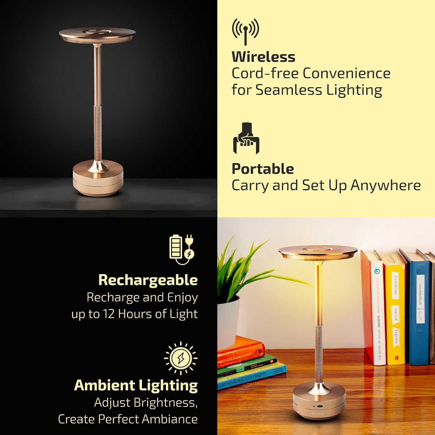 Wireless Aluminium LED Table Lamps with Modern Cool Lighting | Upto 13-14 Hrs 2500 mAh Rechargeable Batteries | Touch Dimmer Control