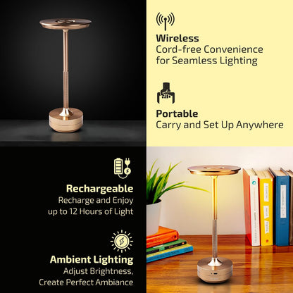 Wireless Aluminium LED Table Lamps with Modern Cool Lighting | Upto 13-14 Hrs 2500 mAh Rechargeable Batteries | Touch Dimmer Control