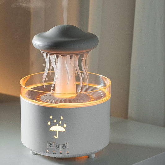 Plastic Jellyfish Shape Rotating Essential Oil Diffuser Humidifier For Home & Office | Multi-Colour LED (5.5 x 7.5 Inches, White)
