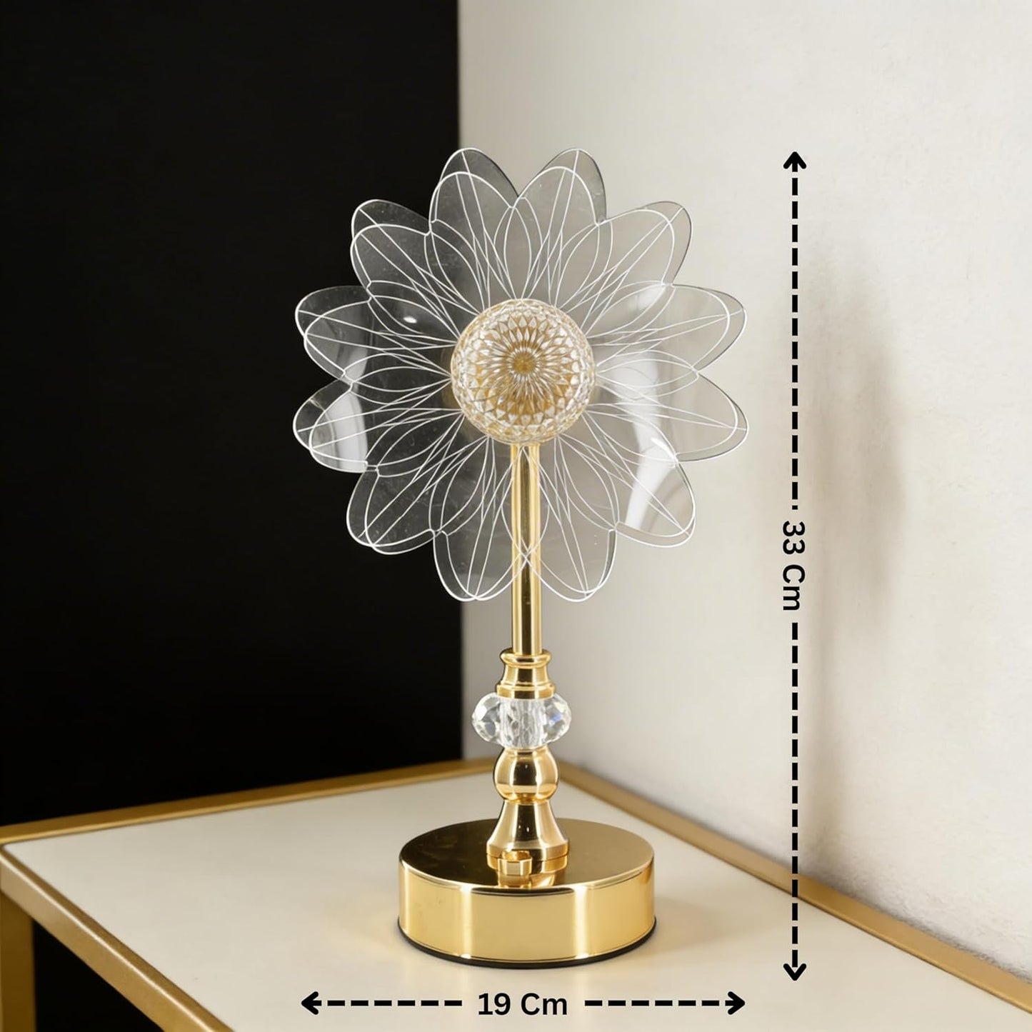 Flower Table Lamp with Gold Base Modern Etched Acrylic Floral Desk Light for Bedroom Decor