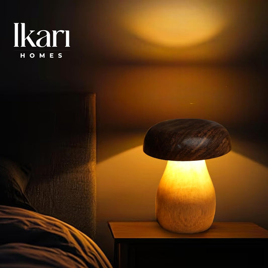 Handcrafted Wooden LED Mushroom Lamp I Warm Lighting For Cozy Spaces Ideal For Bedside