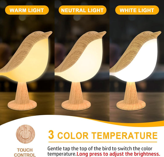 Desk Lamp, Cute Bird Light Cordless Lamp with 3 Color Temperature and Touch Sensor,Kids Night Light with Rechargeable Battery