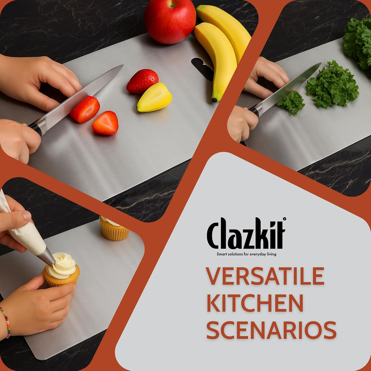 Clazkit Stainless Steel Chopping Board Vegetable,Fruit Cutting, Kneeding, Cake Prep, Heavy Duty Chopping-Board (Size 31.8CM X 21CM)