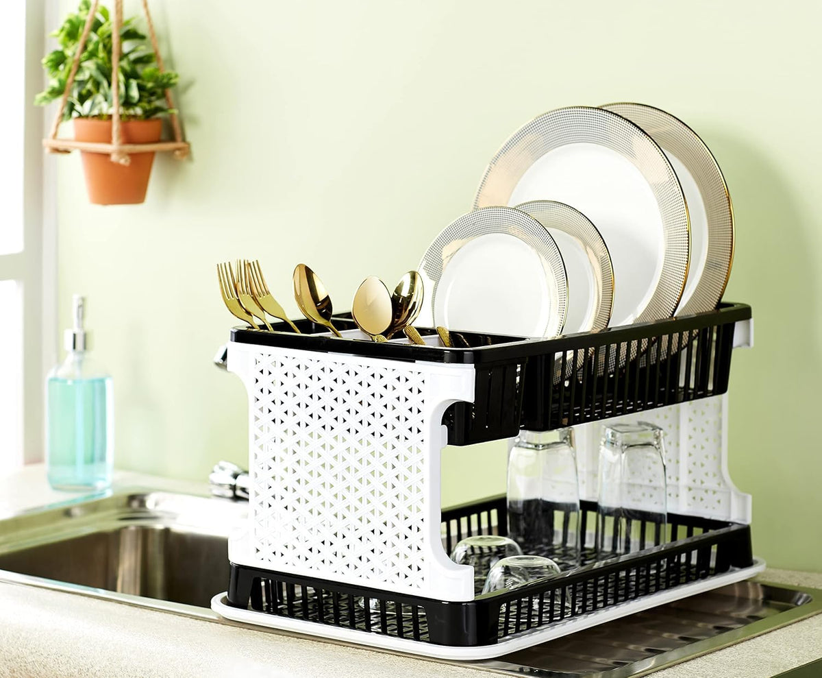 Amazon Brand - Solimo Plastic Dish Drainer, (Black, 51 cm * 33 cm * 27.2 cm)