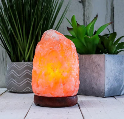 7 Inch Himalayan Rock Salt CFL Lamp With Wooden Base And An Extra Bulb For Positive Energy, Vastu , Fengshui , Healing , Peace , Harmony