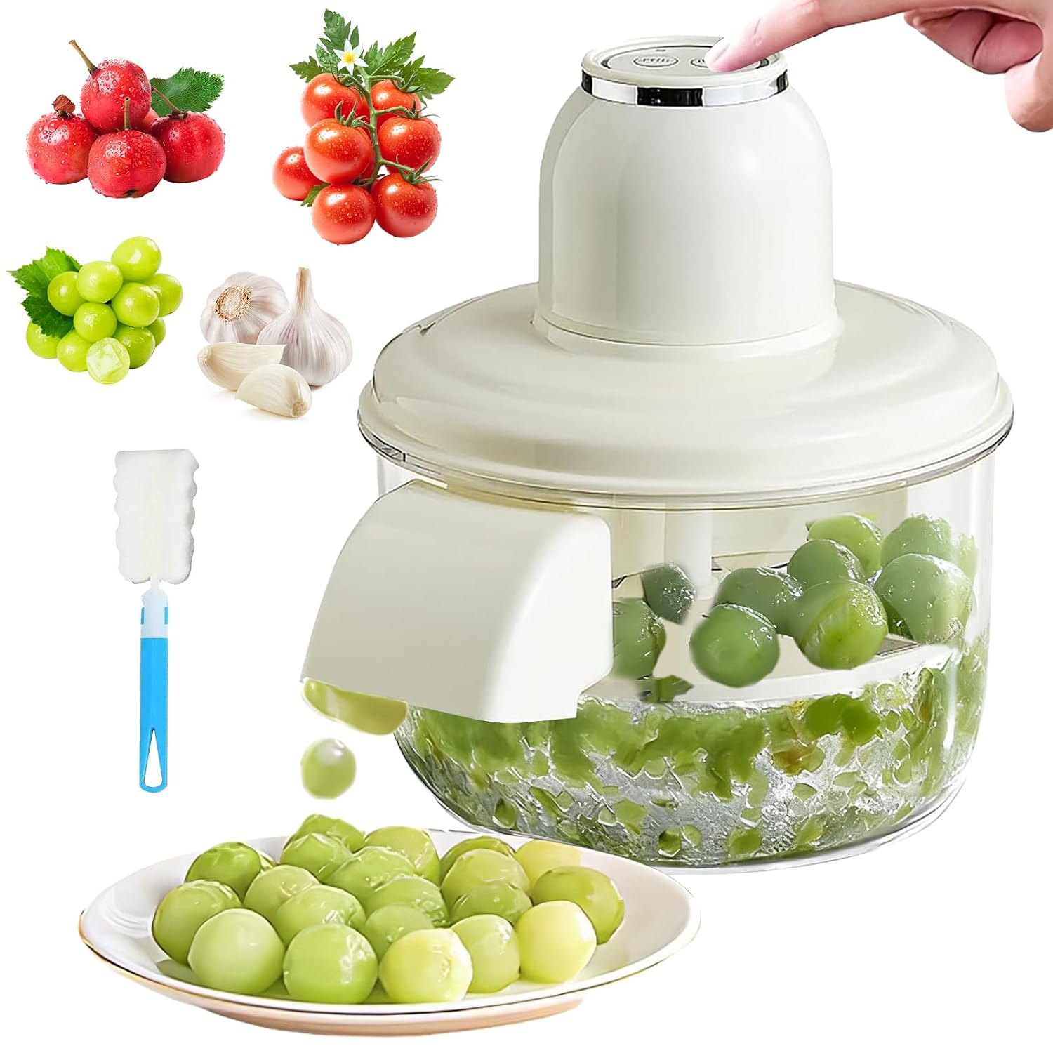 Electric Grape Peeling Machine, Garlic Peeling Machine, Automatic Peeler, Garlic Peeler Skin Remover Commercial Fruit Rechargeable Milk Tea Fruit Shop Special Equipment (White)