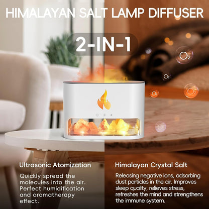 Humidifier Flame Diffuser, Aromatherapy Essential Oil Diffuser, Himalayan Salt Lamp Diffuser, Cool Mist Ultrasonic Humidifier
