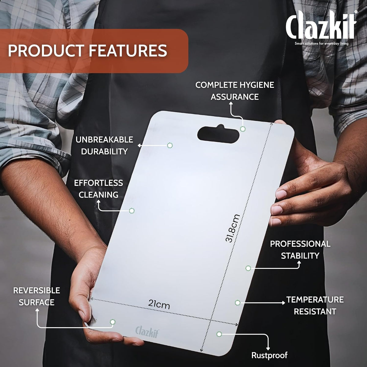 Clazkit Stainless Steel Chopping Board Vegetable,Fruit Cutting, Kneeding, Cake Prep, Heavy Duty Chopping-Board (Size 31.8CM X 21CM)