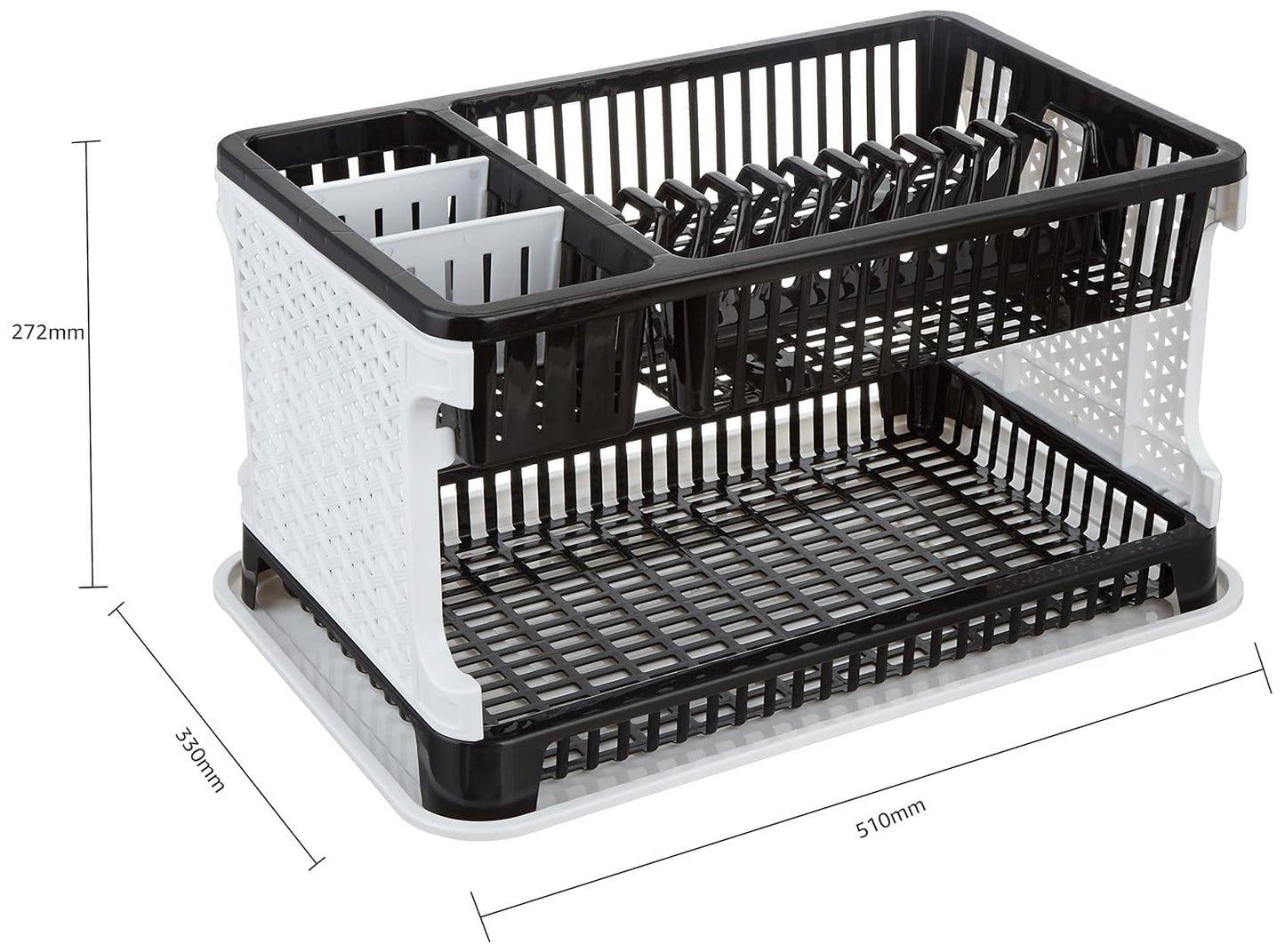 Amazon Brand - Solimo Plastic Dish Drainer, (Black, 51 cm * 33 cm * 27.2 cm)