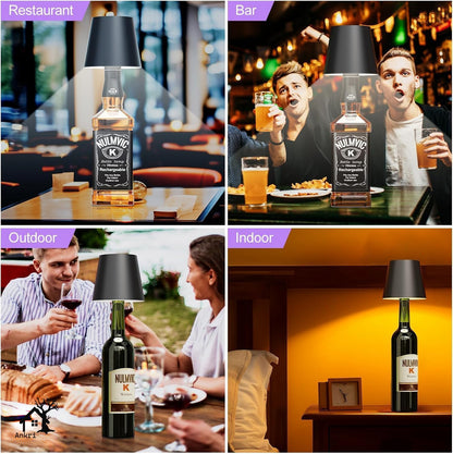 ANKRI Wireless Bottle Lamp LED 3 Colour Light Battery Desk Dimming Night Light Indoor Portable for Cafe Restaurant Home Living Room | 15 cm | Black | Long Lasting Battery