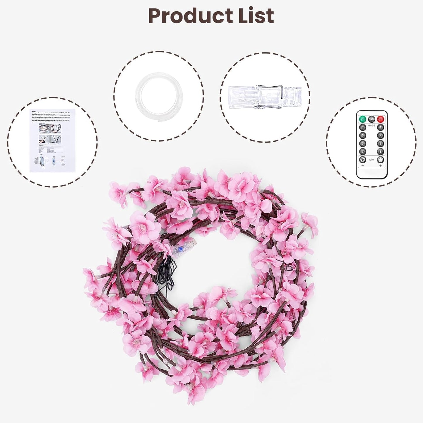 Cherry Blossom Lights LED Tree Branch Wall Decor – DIY Flexible Lighted Cherry Blossom Branches with Remote, 8 Modes