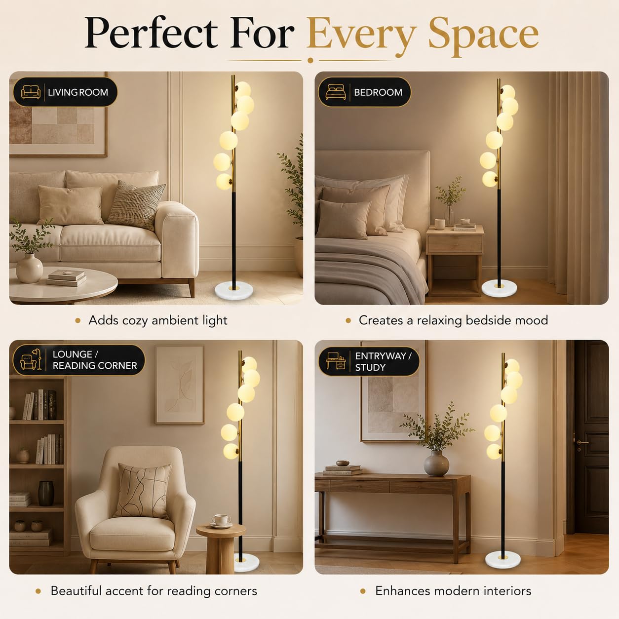 Prosper Modern Designer Floor Lamp with Marble Base 3 Light Mode for Living Room| Bedroom