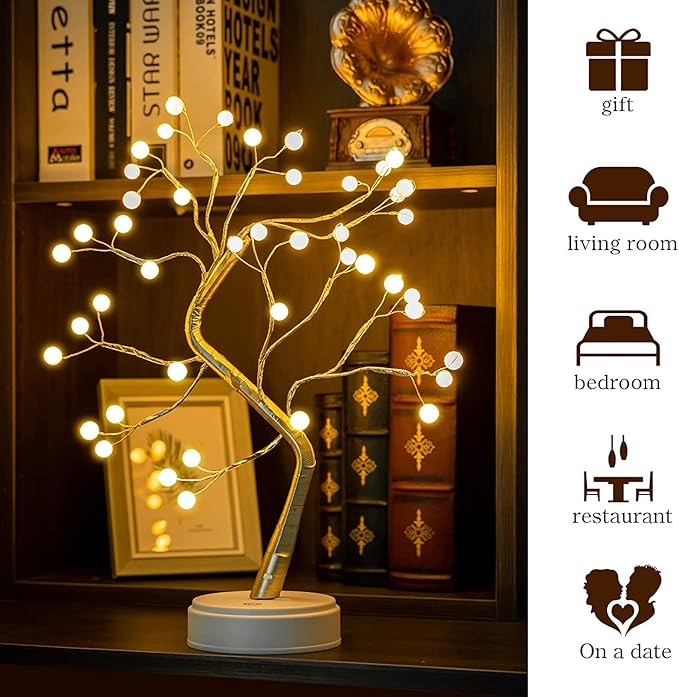 Pearl Bonsai Tree Lamp with Touch Switch | USB & Battery Operated Decorative Light