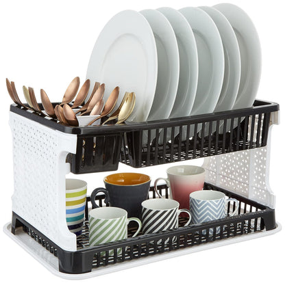 Amazon Brand - Solimo Plastic Dish Drainer, (Black, 51 cm * 33 cm * 27.2 cm)
