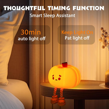 Pumpkin Night Light - 3 Level Dimmable Cute Led Pumpkin Lamp, Silicone Dimmable Nursery Nightlight