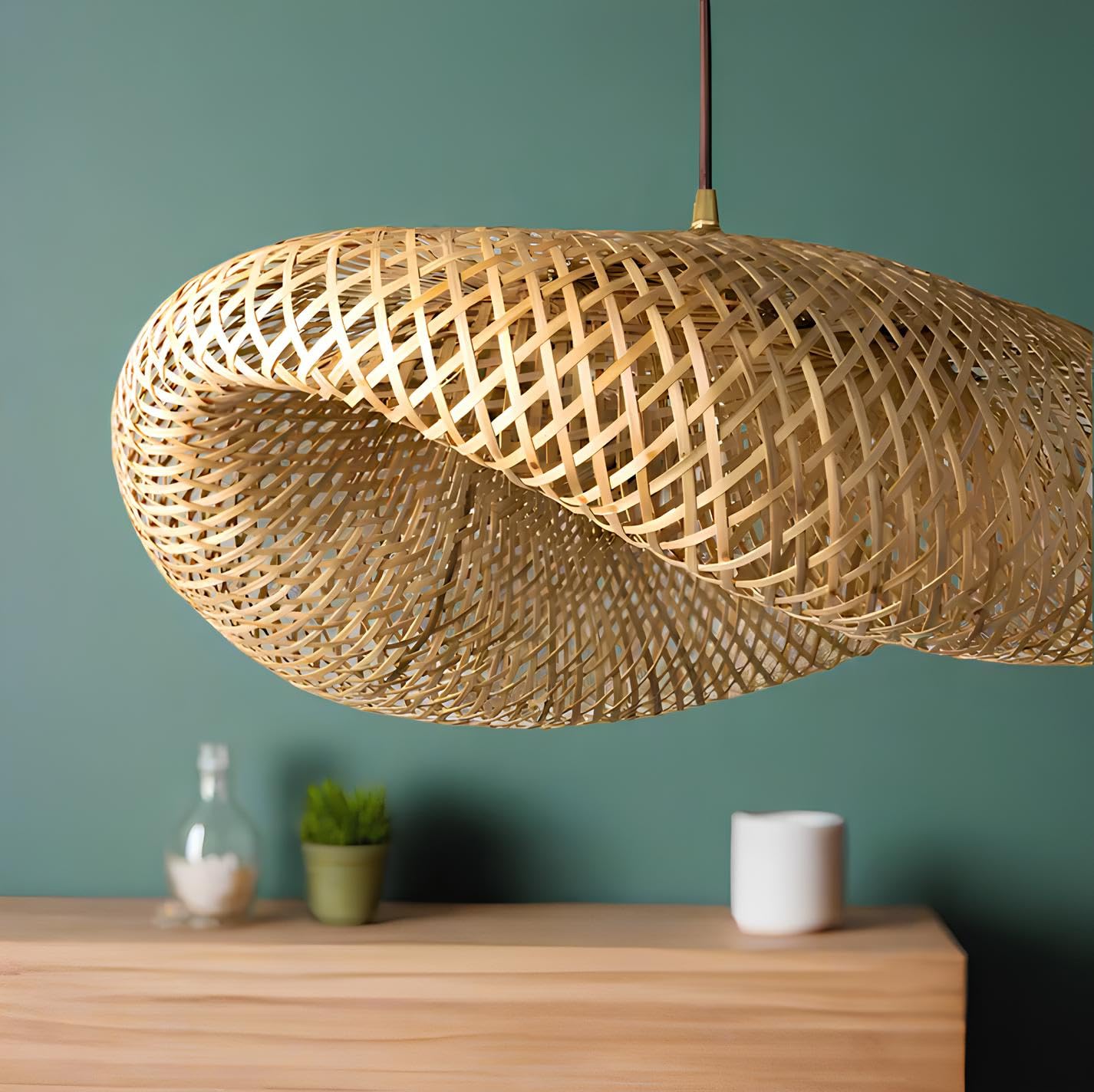 Hanging Light for Living Room | Rattan Hanging lampshade for Balcony | Cane Indoor Outdoor Chandelier