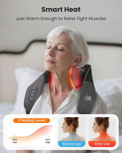 CILI Cordless Neck Massager with Heat, 4D Shiatsu Neck Shoulder Massager Deep Tissue Neck Back Massager Pillow, Wider Massage Head & More Heating Area, Gift for Dad Mom