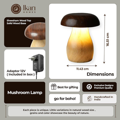 Handcrafted Wooden LED Mushroom Lamp I Warm Lighting For Cozy Spaces Ideal For Bedside