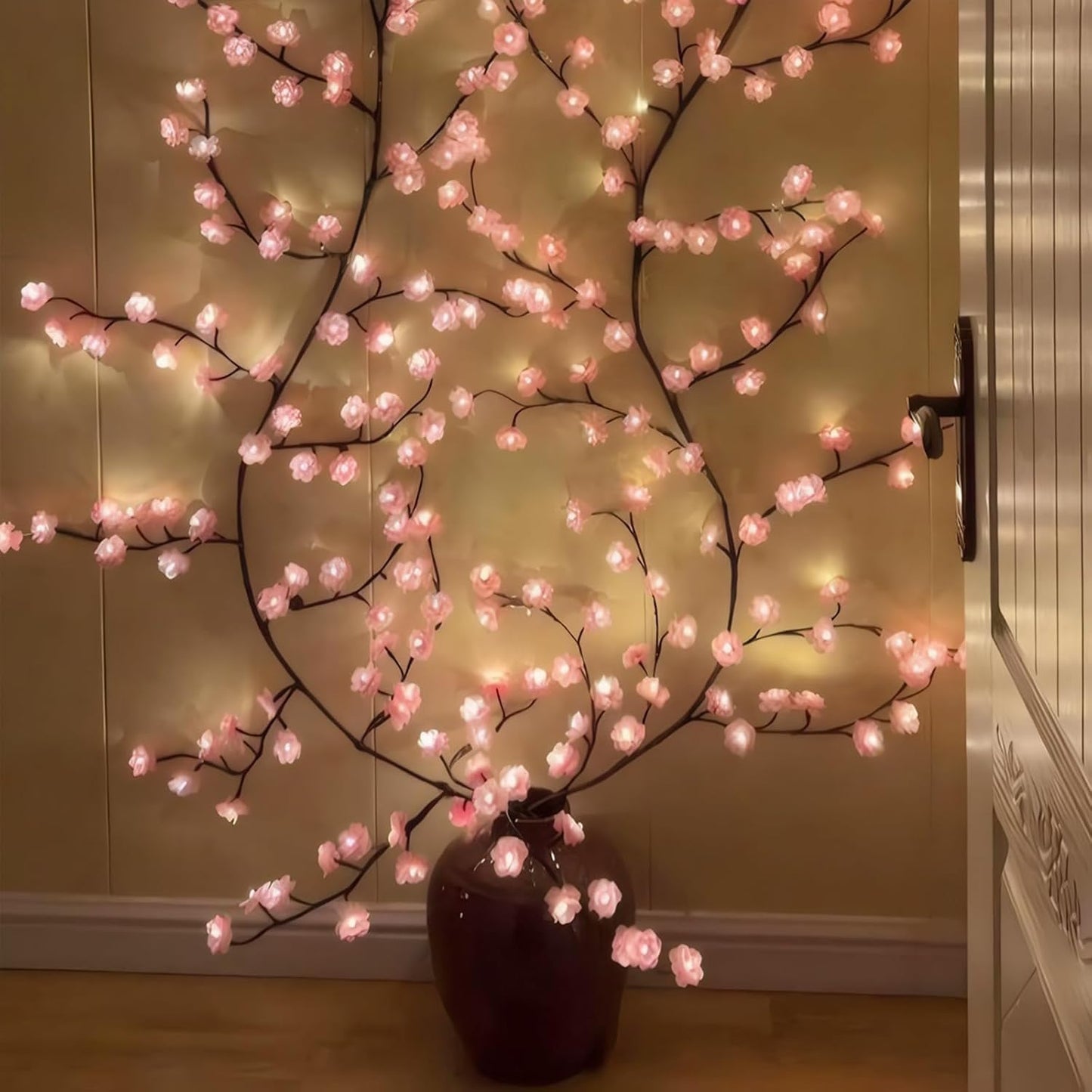 Cherry Blossom Lights LED Tree Branch Wall Decor – DIY Flexible Lighted Cherry Blossom Branches with Remote, 8 Modes