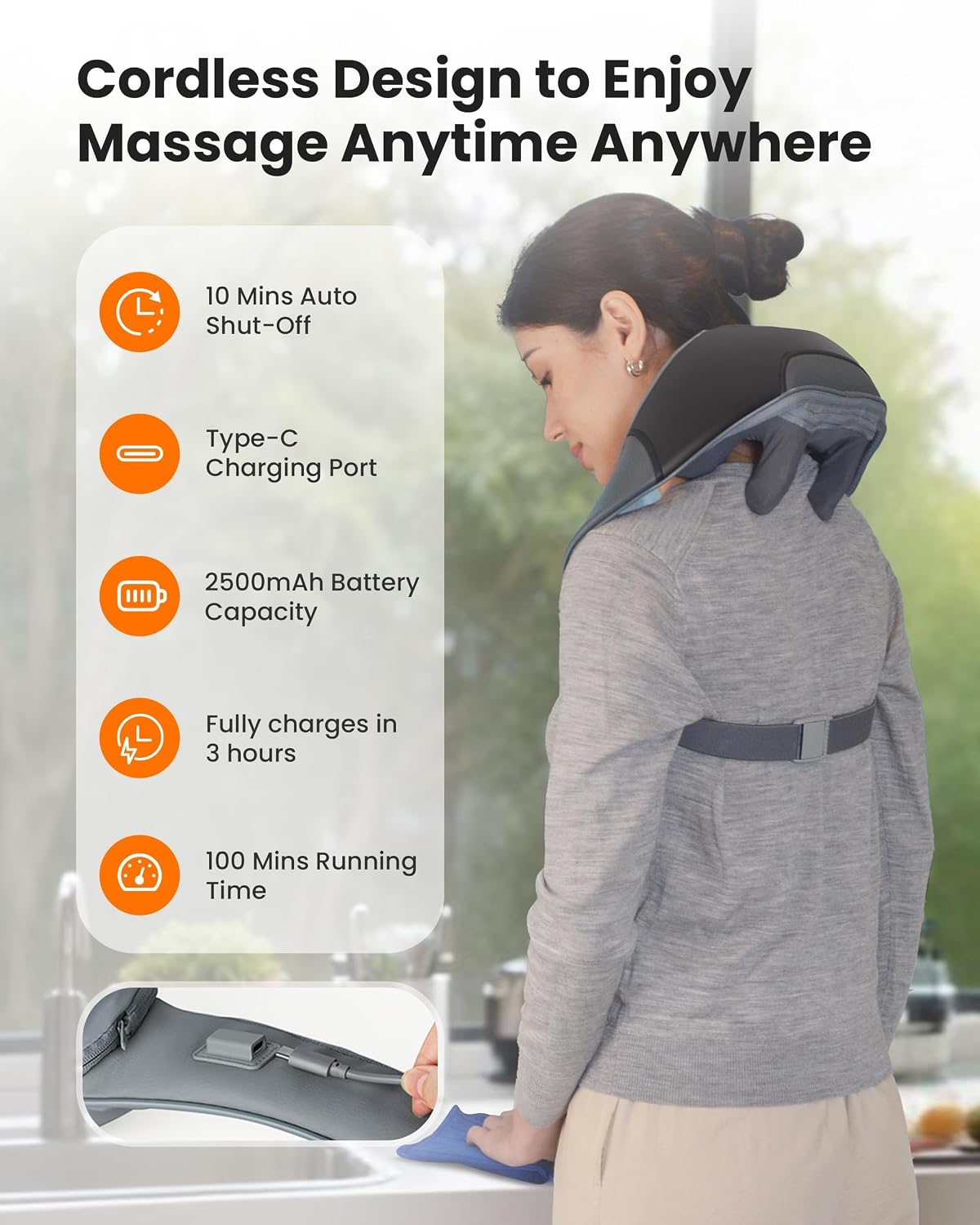 CILI Cordless Neck Massager with Heat, 4D Shiatsu Neck Shoulder Massager Deep Tissue Neck Back Massager Pillow, Wider Massage Head & More Heating Area, Gift for Dad Mom