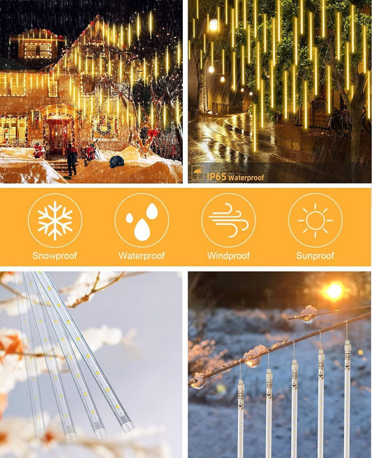 Rain Drop LED Meteor Shower 192 LEDs 8 Tubes (11.8") | Icicle Falling Effect for Diwali, Christmas, New Year, Home & Outdoor Decoration,