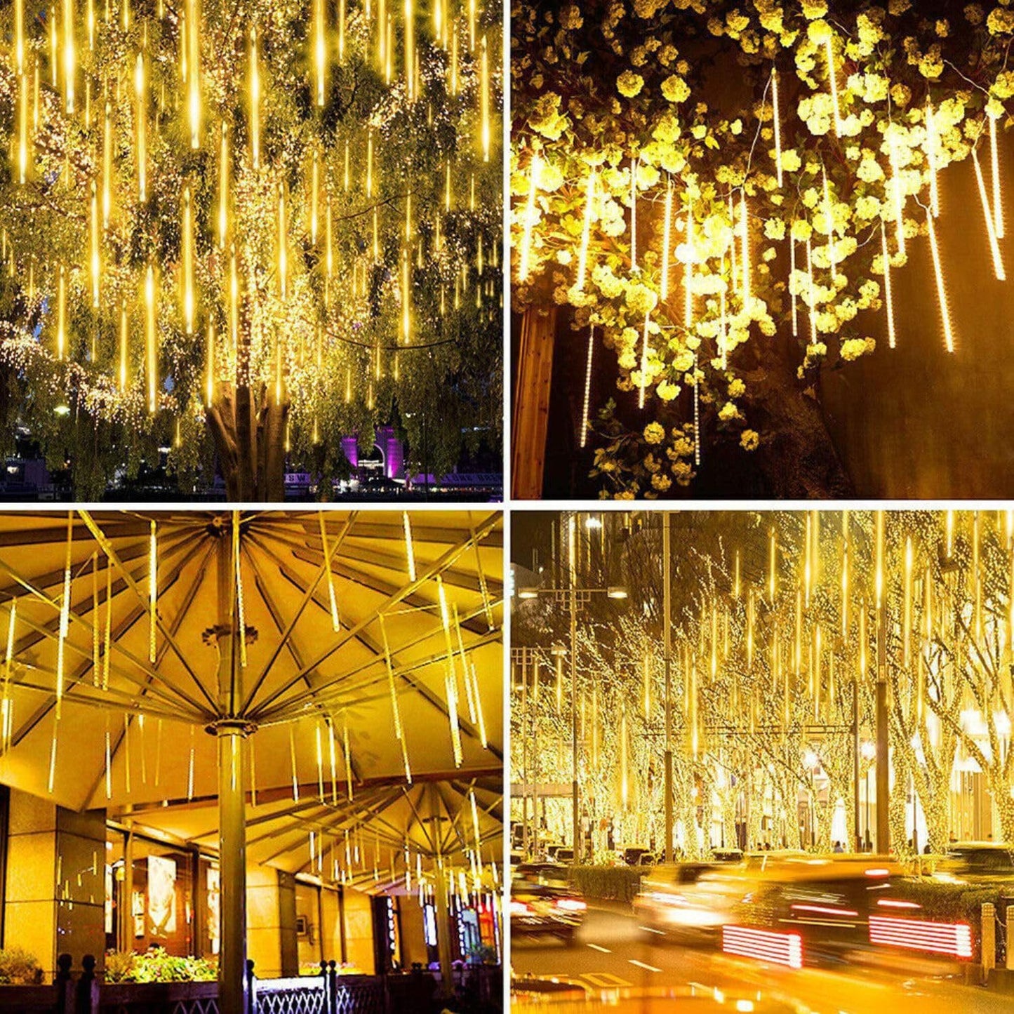 Rain Drop LED Meteor Shower 192 LEDs 8 Tubes (11.8") | Icicle Falling Effect for Diwali, Christmas, New Year, Home & Outdoor Decoration,