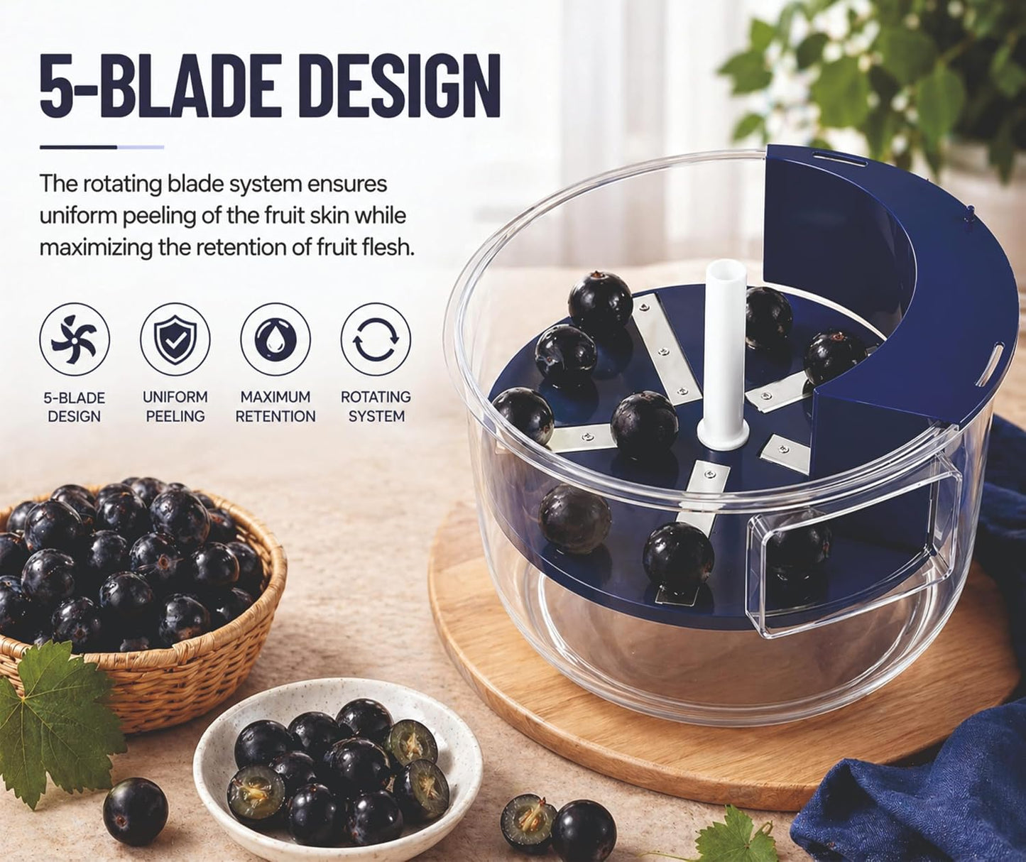 2026 Upgraded Rechargeable Electric Fruit & Vegetable Peeler with 5-Blade System | Automatic Garlic, Grapes & Cherry Tomato Peeler Machine | Fast Smart Kitchen Peeling Tool for Home & Restaurant Use