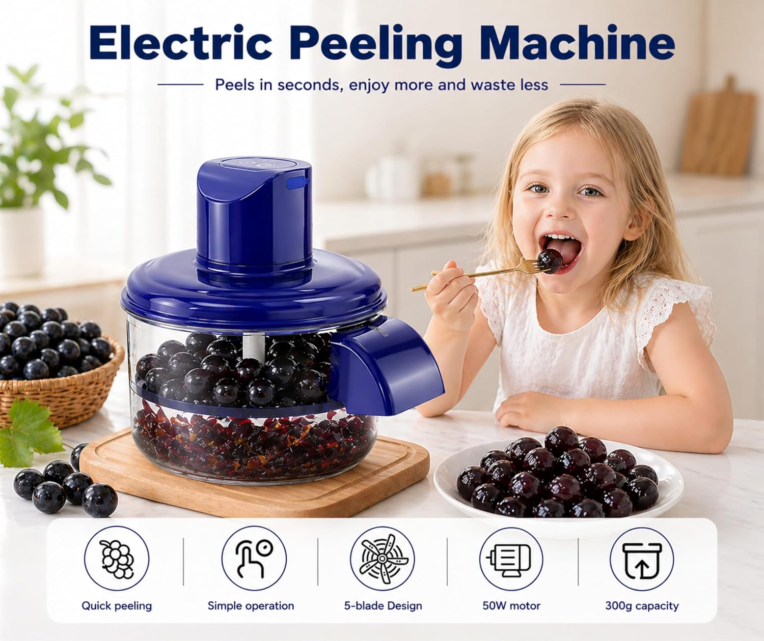 2026 Upgraded Rechargeable Electric Fruit & Vegetable Peeler with 5-Blade System | Automatic Garlic, Grapes & Cherry Tomato Peeler Machine | Fast Smart Kitchen Peeling Tool for Home & Restaurant Use