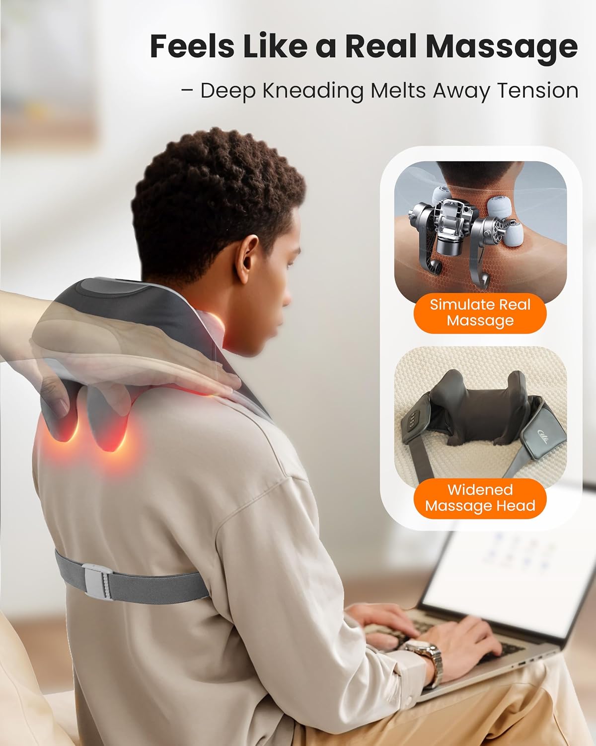 CILI Cordless Neck Massager with Heat, 4D Shiatsu Neck Shoulder Massager Deep Tissue Neck Back Massager Pillow, Wider Massage Head & More Heating Area, Gift for Dad Mom