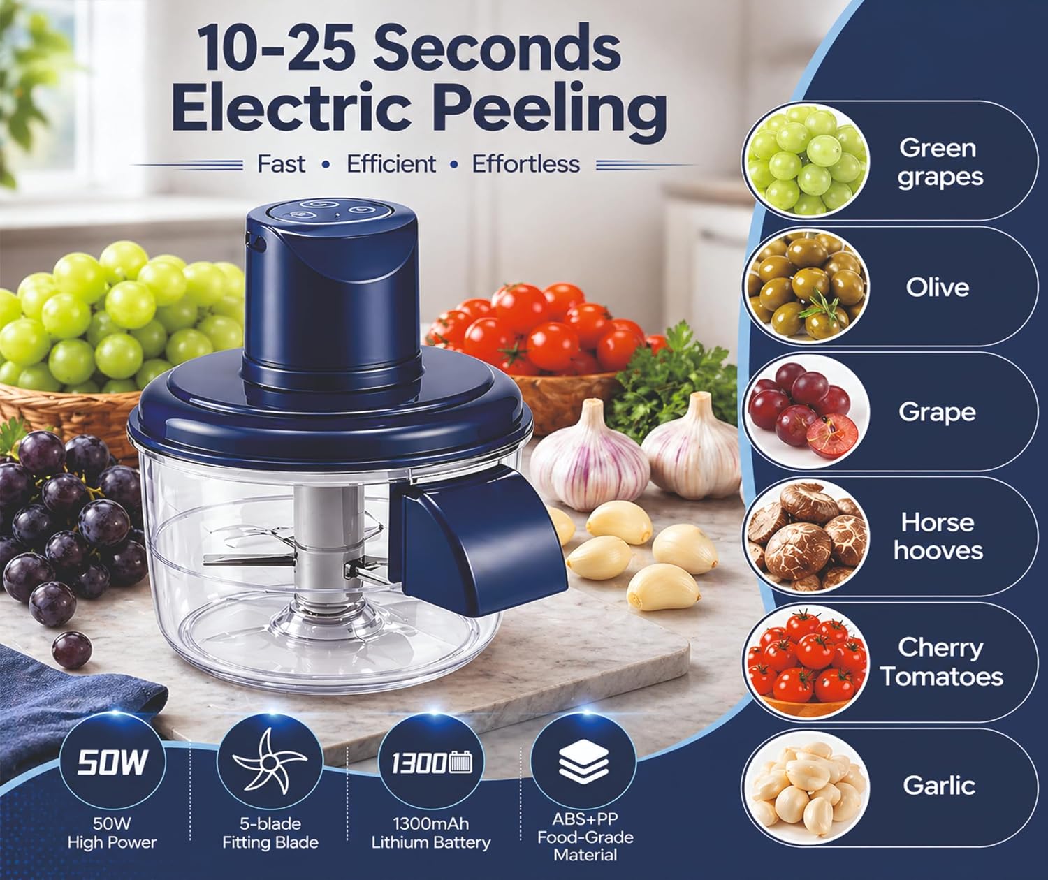 2026 Upgraded Rechargeable Electric Fruit & Vegetable Peeler with 5-Blade System | Automatic Garlic, Grapes & Cherry Tomato Peeler Machine | Fast Smart Kitchen Peeling Tool for Home & Restaurant Use