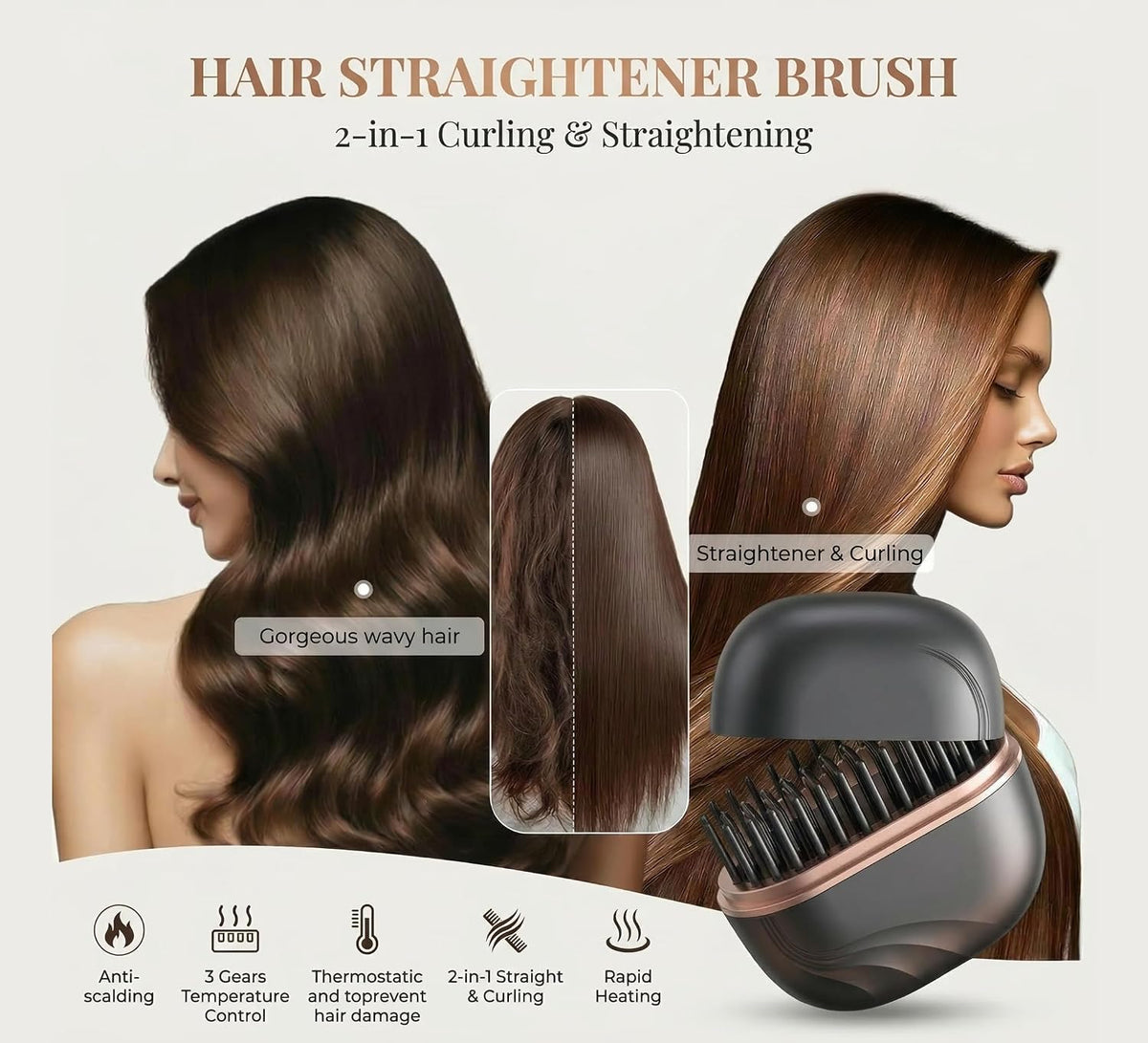 Sanzara Portable Mini Wireless Hair Straightening Comb – Cordless Ceramic Fast-Heat Styling Brush for Women, Rechargeable & Travel-Friendly