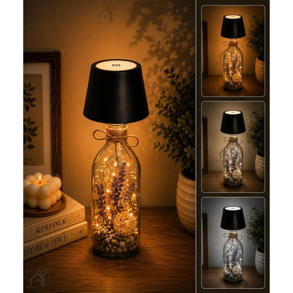 ANKRI Wireless Bottle Lamp LED 3 Colour Light Battery Desk Dimming Night Light Indoor Portable for Cafe Restaurant Home Living Room | 15 cm | Black | Long Lasting Battery