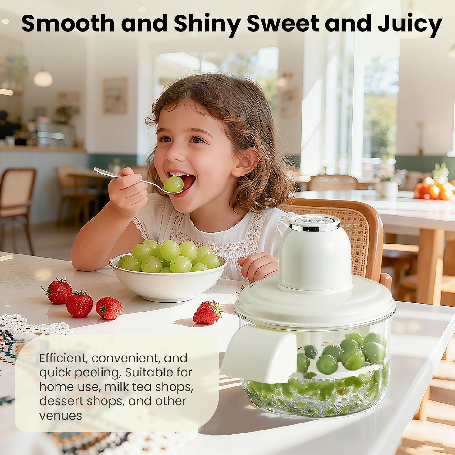Electric Grape Peeling Machine, Garlic Peeling Machine, Automatic Peeler, Garlic Peeler Skin Remover Commercial Fruit Rechargeable Milk Tea Fruit Shop Special Equipment (White)