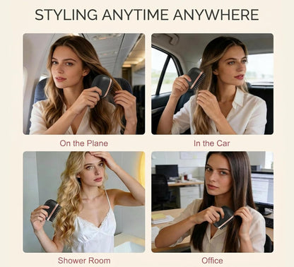 Sanzara Portable Mini Wireless Hair Straightening Comb – Cordless Ceramic Fast-Heat Styling Brush for Women, Rechargeable & Travel-Friendly