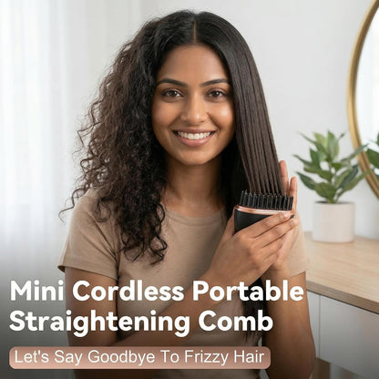 Sanzara Portable Mini Wireless Hair Straightening Comb – Cordless Ceramic Fast-Heat Styling Brush for Women, Rechargeable & Travel-Friendly