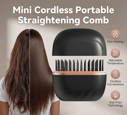 Sanzara Portable Mini Wireless Hair Straightening Comb – Cordless Ceramic Fast-Heat Styling Brush for Women, Rechargeable & Travel-Friendly