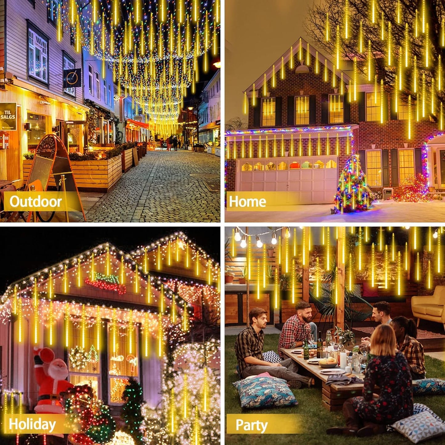Rain Drop LED Meteor Shower 192 LEDs 8 Tubes (11.8") | Icicle Falling Effect for Diwali, Christmas, New Year, Home & Outdoor Decoration,