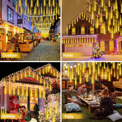 Rain Drop LED Meteor Shower 192 LEDs 8 Tubes (11.8") | Icicle Falling Effect for Diwali, Christmas, New Year, Home & Outdoor Decoration,