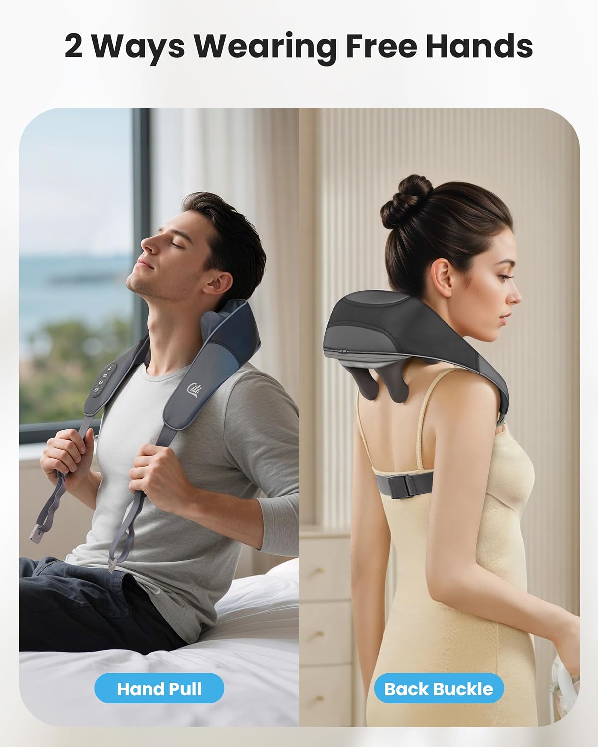 CILI Cordless Neck Massager with Heat, 4D Shiatsu Neck Shoulder Massager Deep Tissue Neck Back Massager Pillow, Wider Massage Head & More Heating Area, Gift for Dad Mom