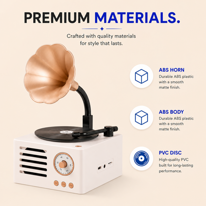 White Retro Gramophone Bluetooth Speaker with FM Radio