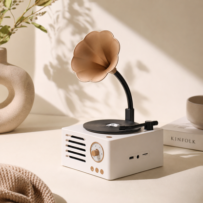 White Retro Gramophone Bluetooth Speaker with FM Radio